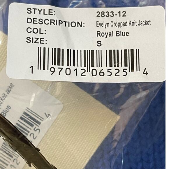 Ser.O.Ya Evelyn Cropped Knit Jacket Royal Blue Size Small NWT - Picture 8 of 9